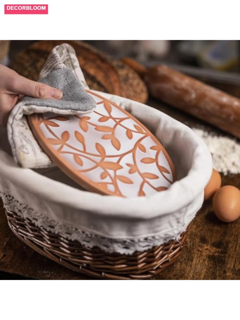 Bread Warmer Basket with Terracotta Stone, Willow Serving Set - Picture 3 of 6